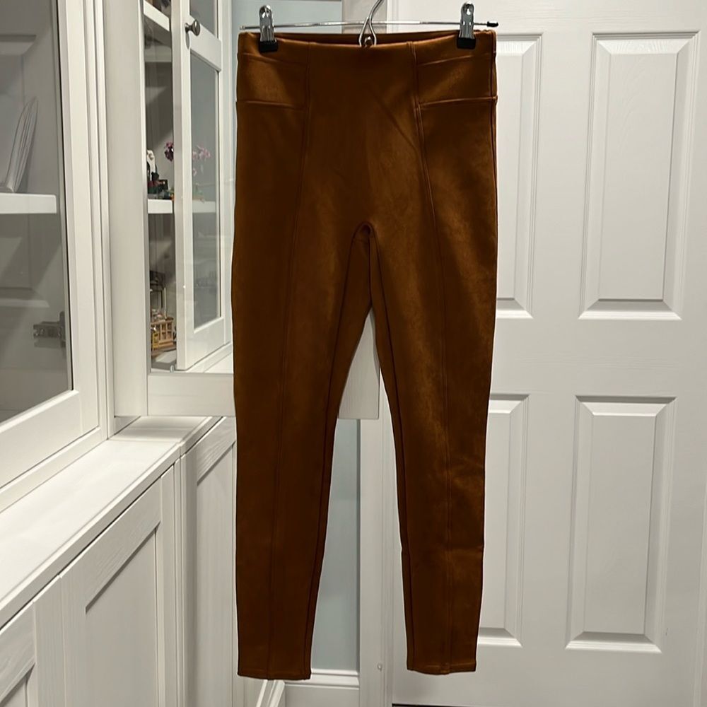 SPANX On the Go Slim Straight Ankle Pant/Legging, Camel, Suede, Size SP